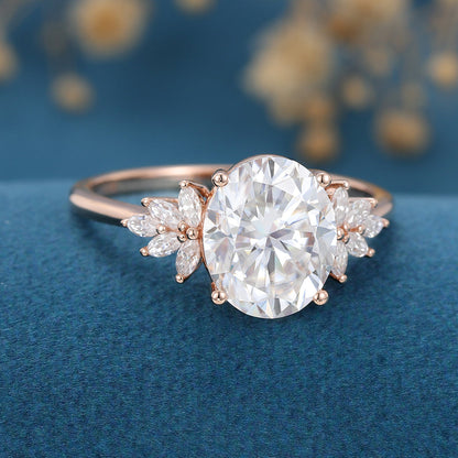 3.74 CT Oval Cluster Moissanite Engagement Ring
