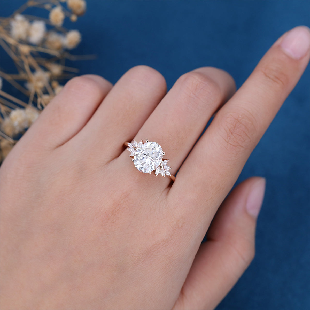 3.74 CT Oval Cluster Moissanite Engagement Ring