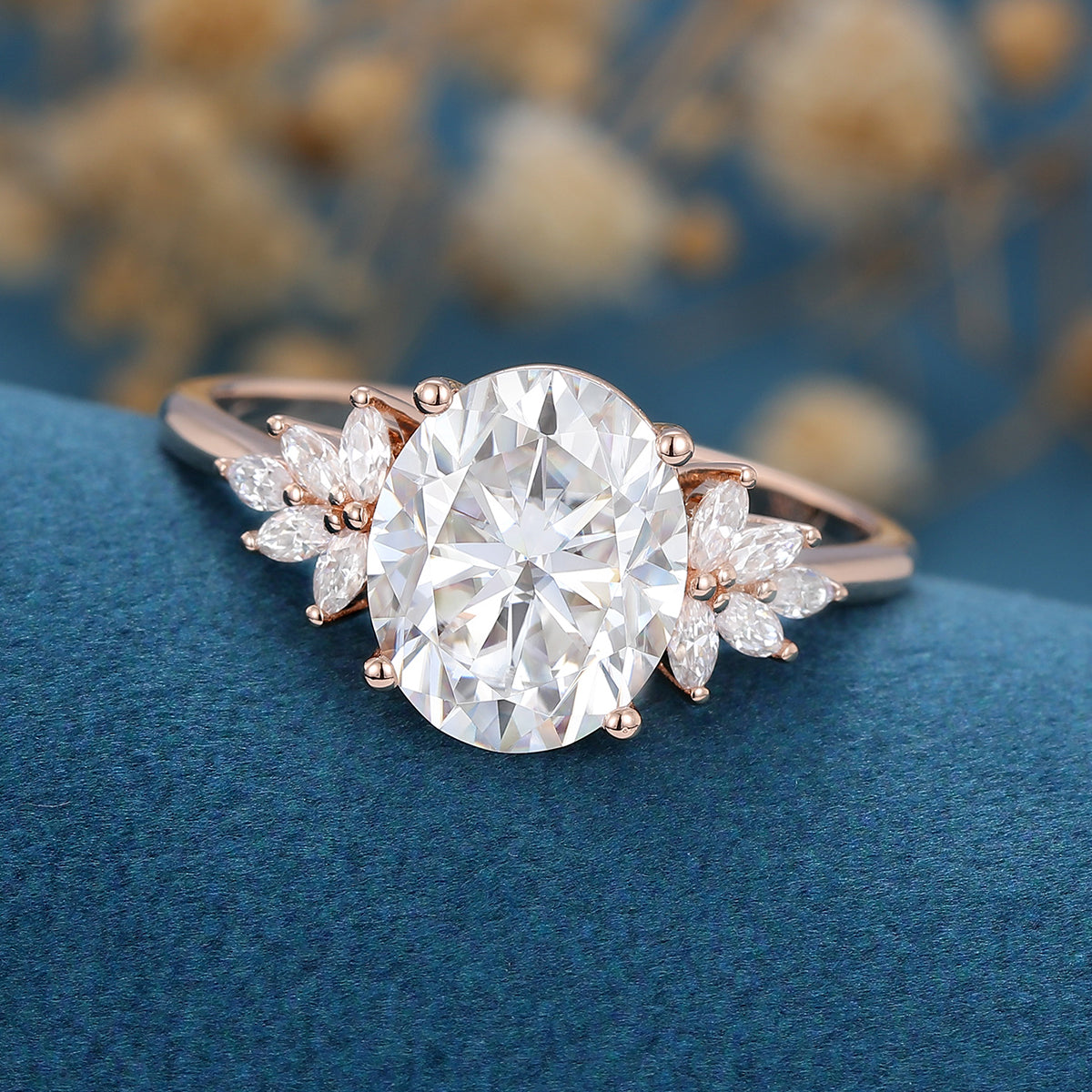 3.74 CT Oval Cluster Moissanite Engagement Ring