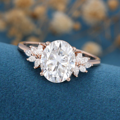 3.74 CT Oval Cluster Moissanite Engagement Ring