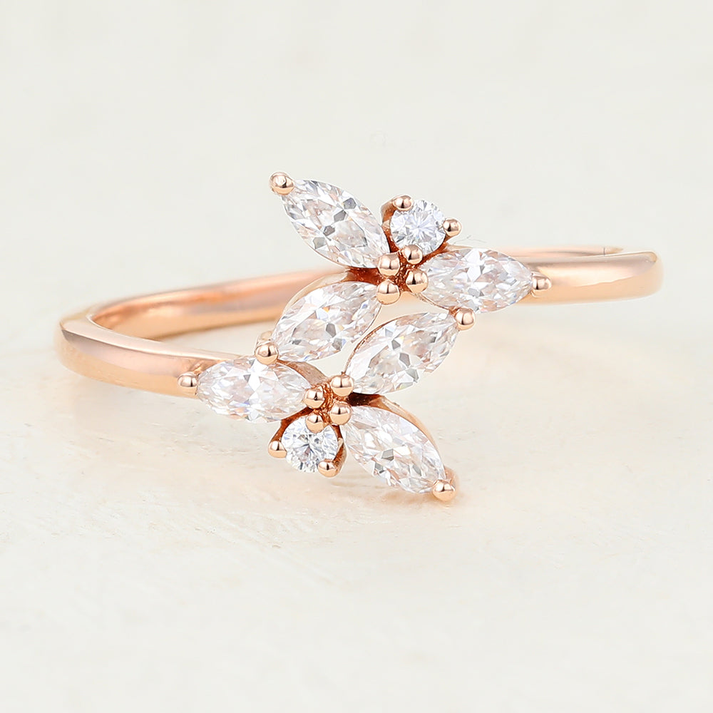 0.53 TCW Marquise & Round Shaped Moissanite Cluster Wedding Band
