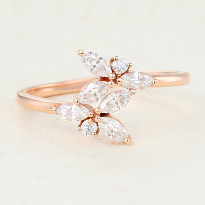 0.53 TCW Marquise & Round Shaped Moissanite Cluster Wedding Band