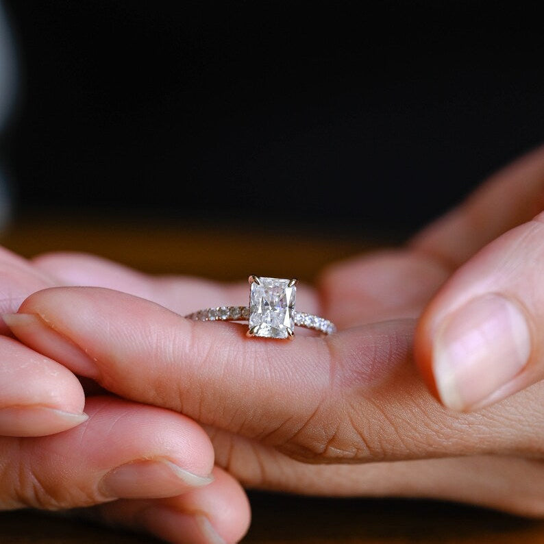 2.0 CT Emerald Pave Moissanite Engagement Ring