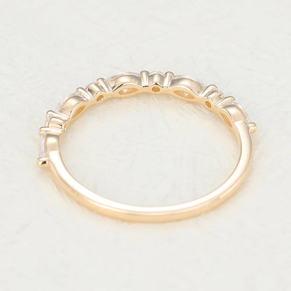 0.44 TCW Marquise & Round Shaped Moissanite Half Eternity Wedding Band