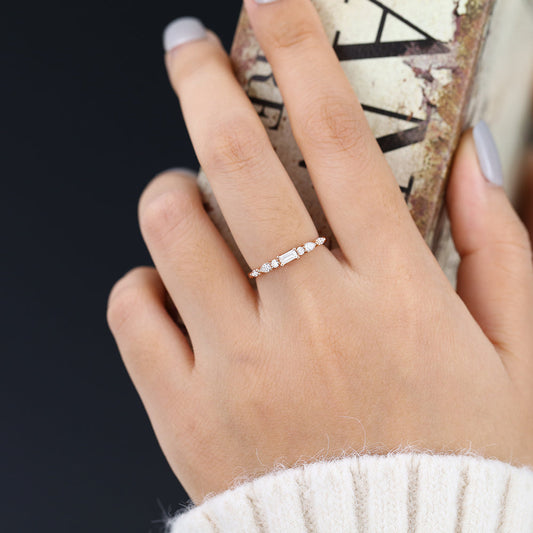 0.49 TCW Pear, Baguette, Marquise & Round Half Eternity Moissanite Wedding Band