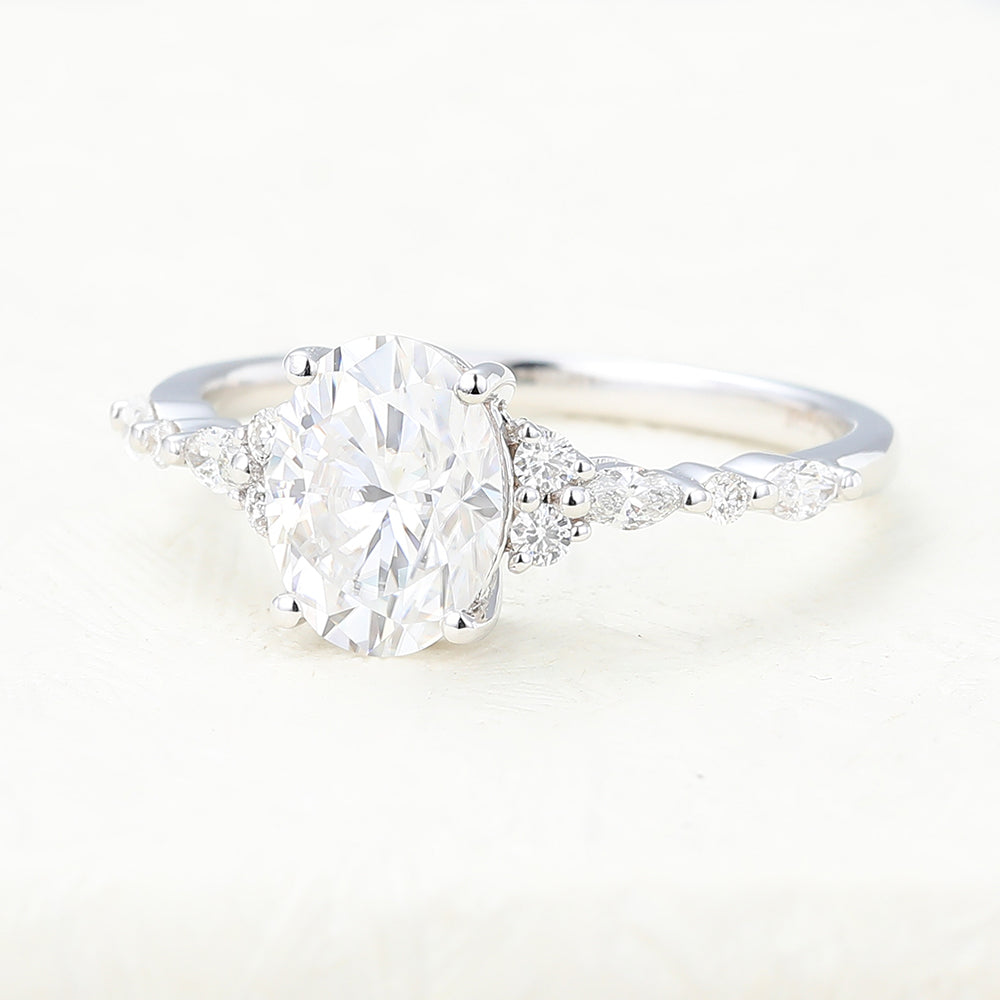 1.33 CT Oval Shaped Moissanite Engagement Ring In Cluster Design