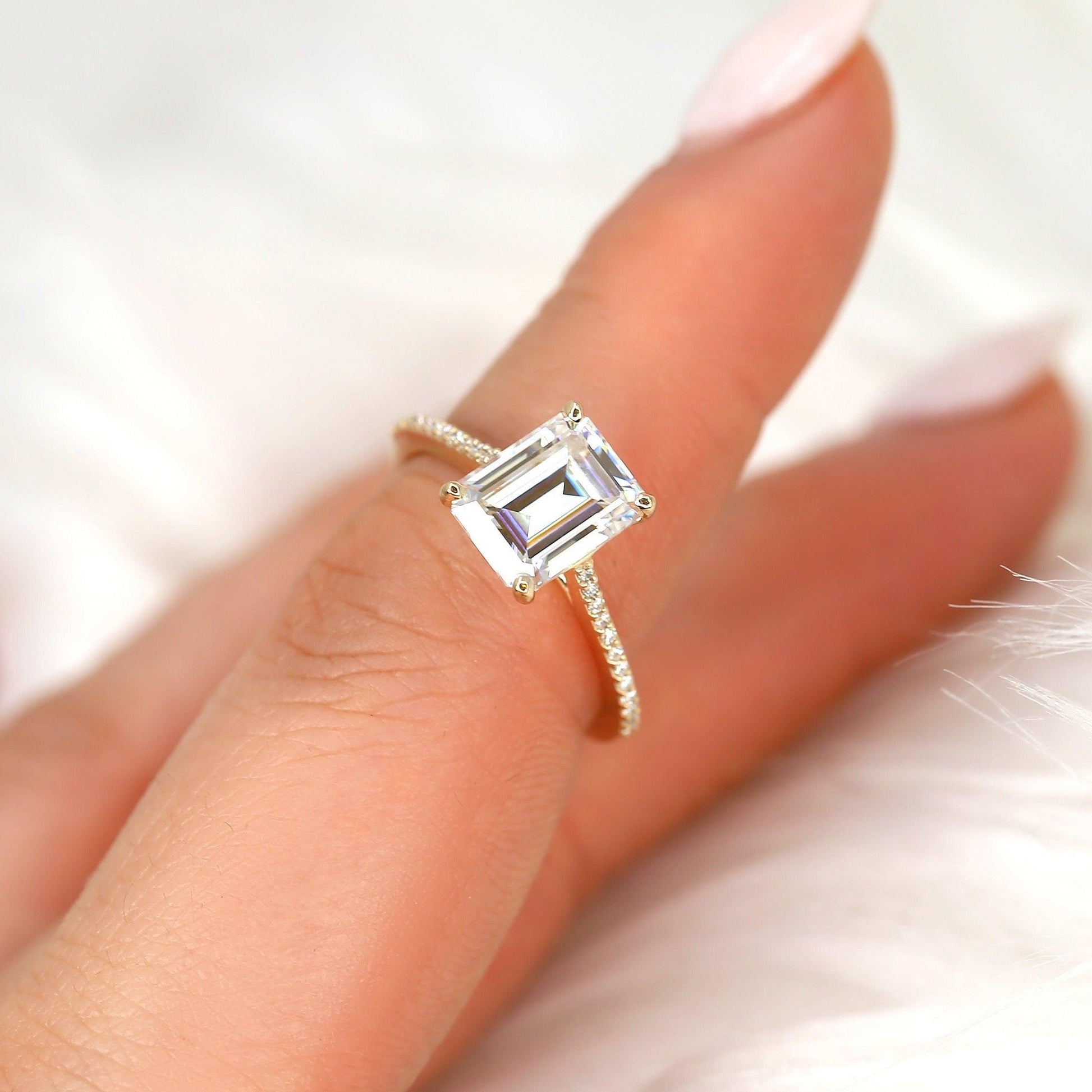 2.6 CT Emerald Pave Moissanite Engagement Ring