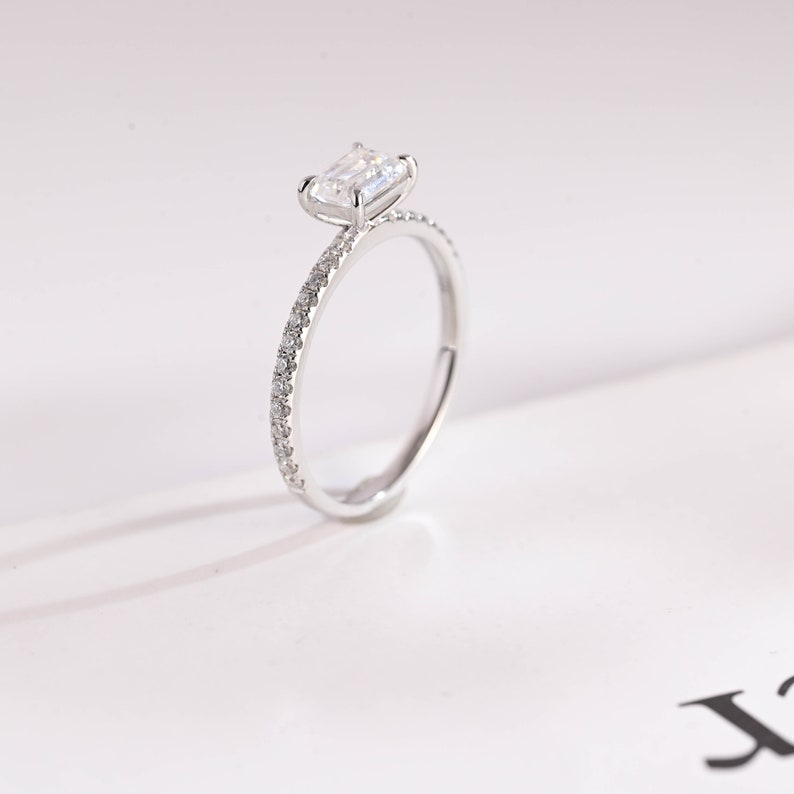 1.5 CT East West Emerald Pave Moissanite Engagement Ring