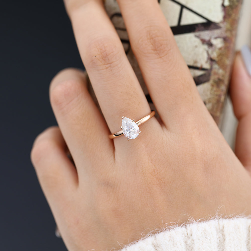 1.5 CT Pear Shaped Moissanite Engagement Ring In Solitaire Design