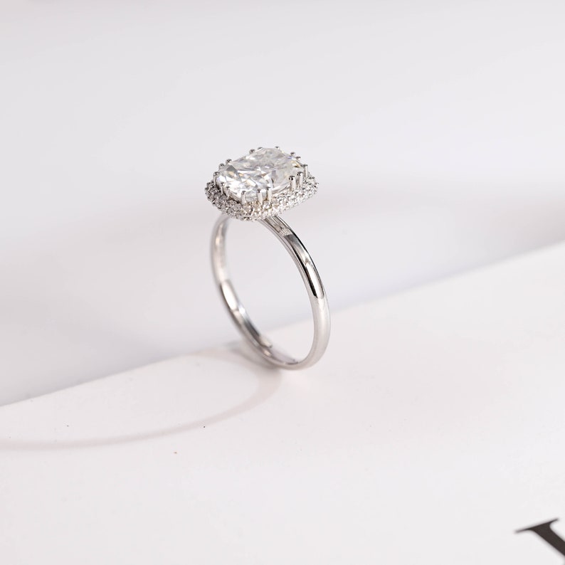 2.0 CT Elongated Cushion Halo Moissanite Engagement Ring