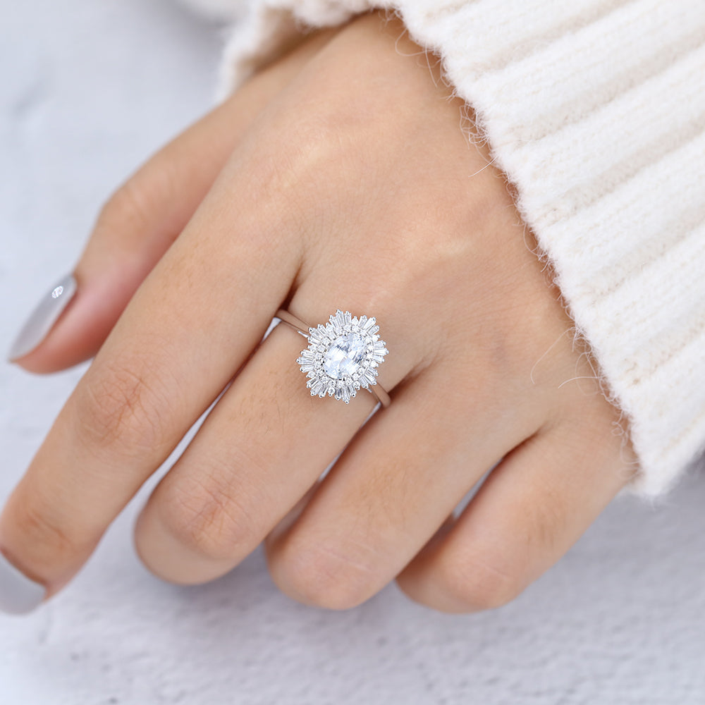 0.84 CT Round Shaped Moissanite Engagement Ring In Halo Design