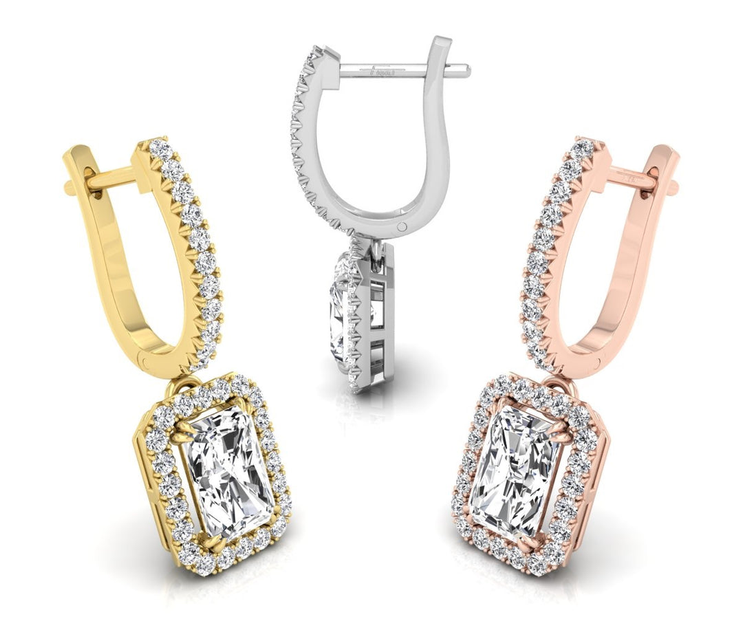 2.56 TCW Radiant Cut Halo Hoop Moissanite Earrings