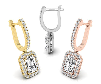 2.56 TCW Radiant Cut Halo Hoop Moissanite Earrings