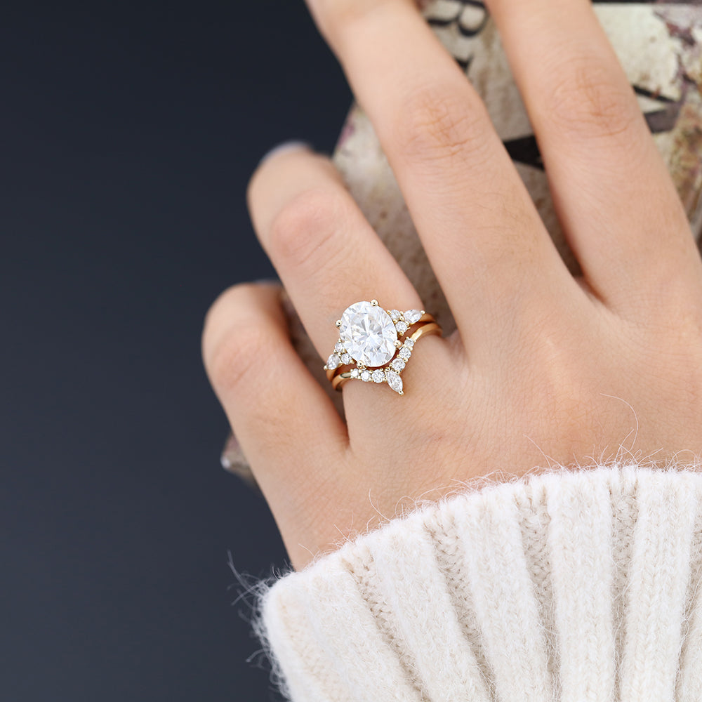 3 CT Oval Cluster Moissanite Bridal Set