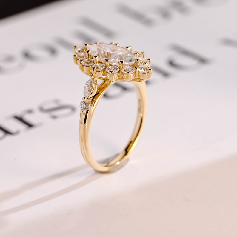 2.0 CT Marquise Pave Moissanite Engagement Ring
