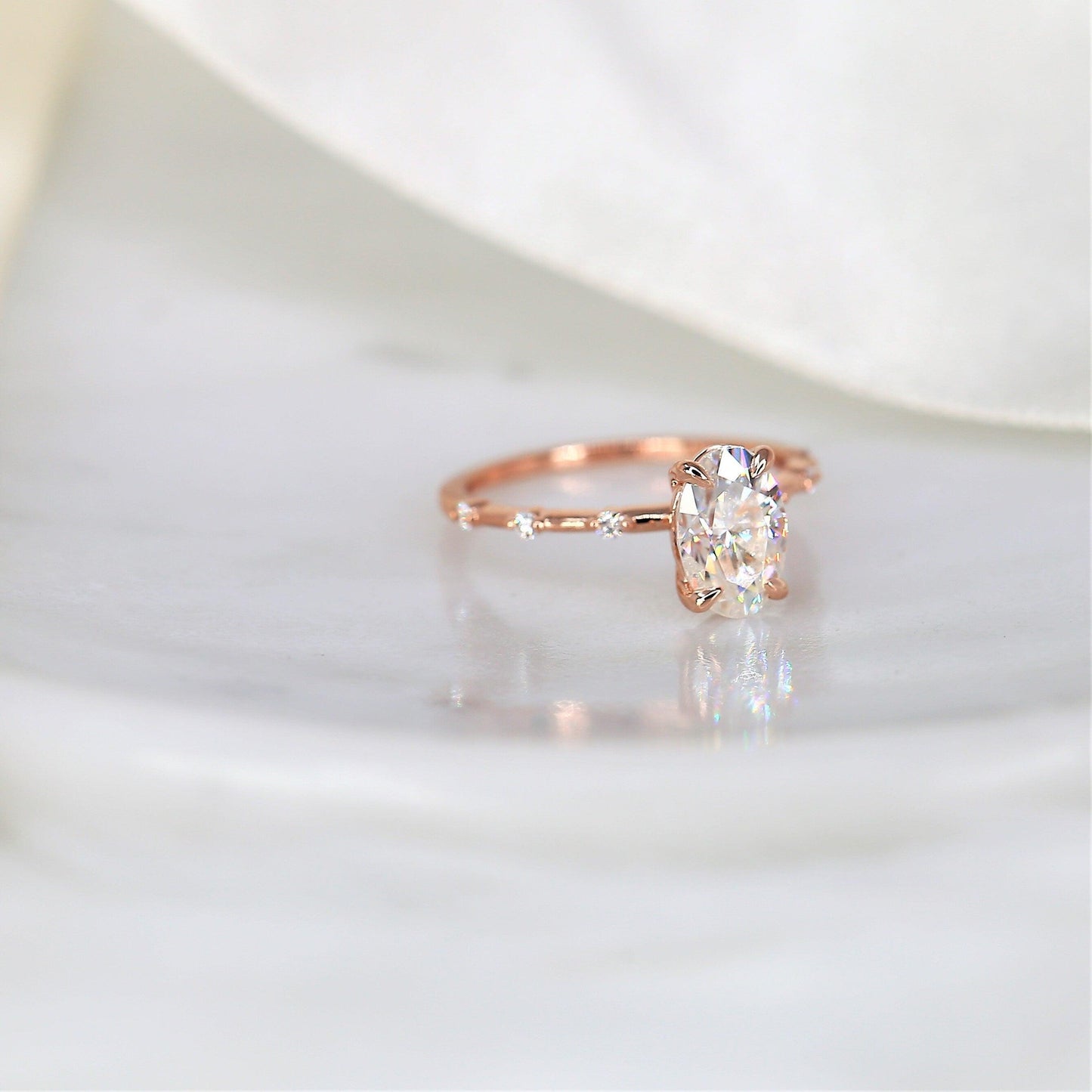 2 CT Oval Dainty Pave Moissanite Engagement Ring