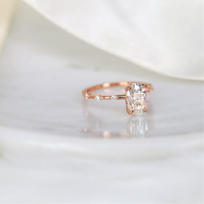 2 CT Oval Dainty Pave Moissanite Engagement Ring