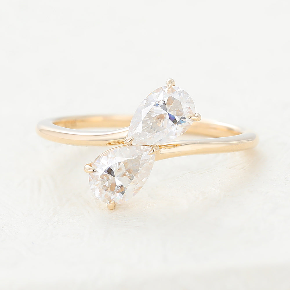 0.39 CT Pear Shaped Moissanite Ring In Two Stone Solitaire Design