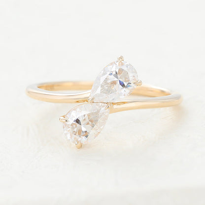 0.39 CT Pear Shaped Moissanite Ring In Two Stone Solitaire Design