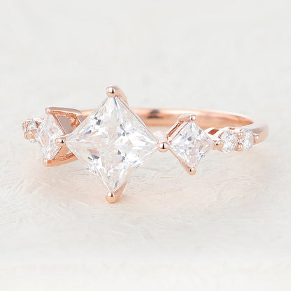 1.35 CT Princess Shaped Moissanite Engagement Ring In Cluster Design