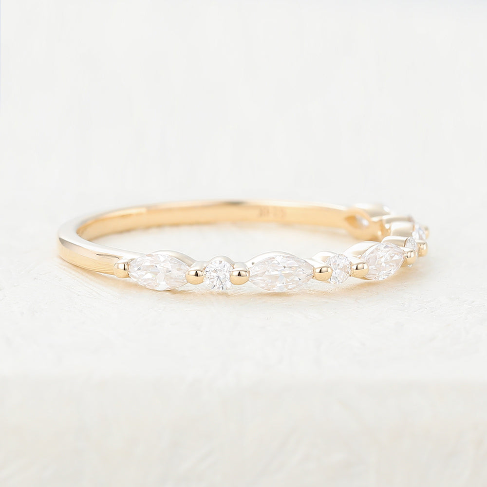 0.44 TCW Marquise & Round Shaped Moissanite Half Eternity Wedding Band