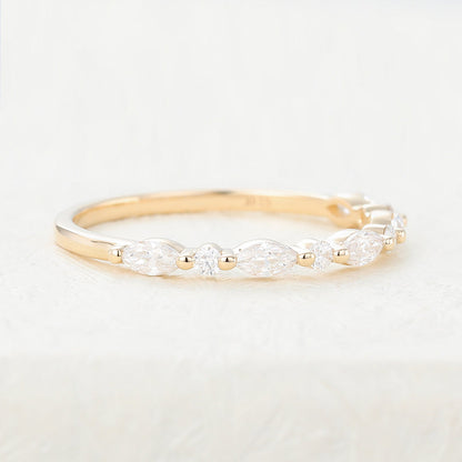 0.44 TCW Marquise & Round Half Eternity Moissanite Wedding Band