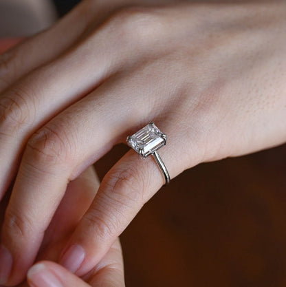 2.0 CT Emerald Solitaire Moissanite Engagement Ring