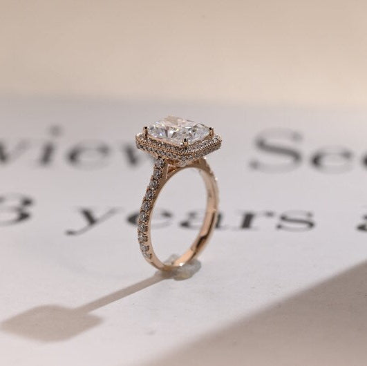 2.0 CT Radiant Pave & Halo Moissanite Engagement Ring