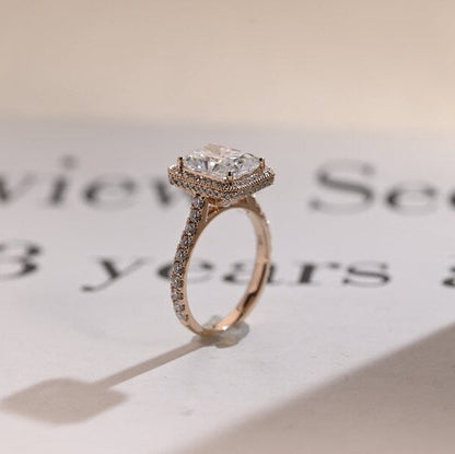 2.0 CT Radiant Pave & Halo Moissanite Engagement Ring