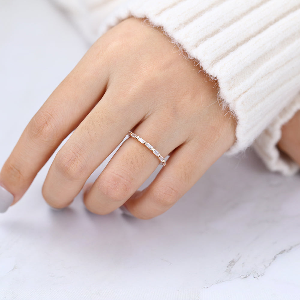 0.42 TCW Baguette Half Eternity Moissanite Wedding Band