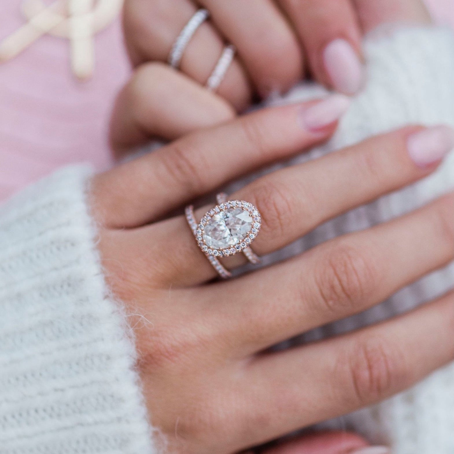 3.9 CT Oval Halo & Pave Moissanite Engagement Ring