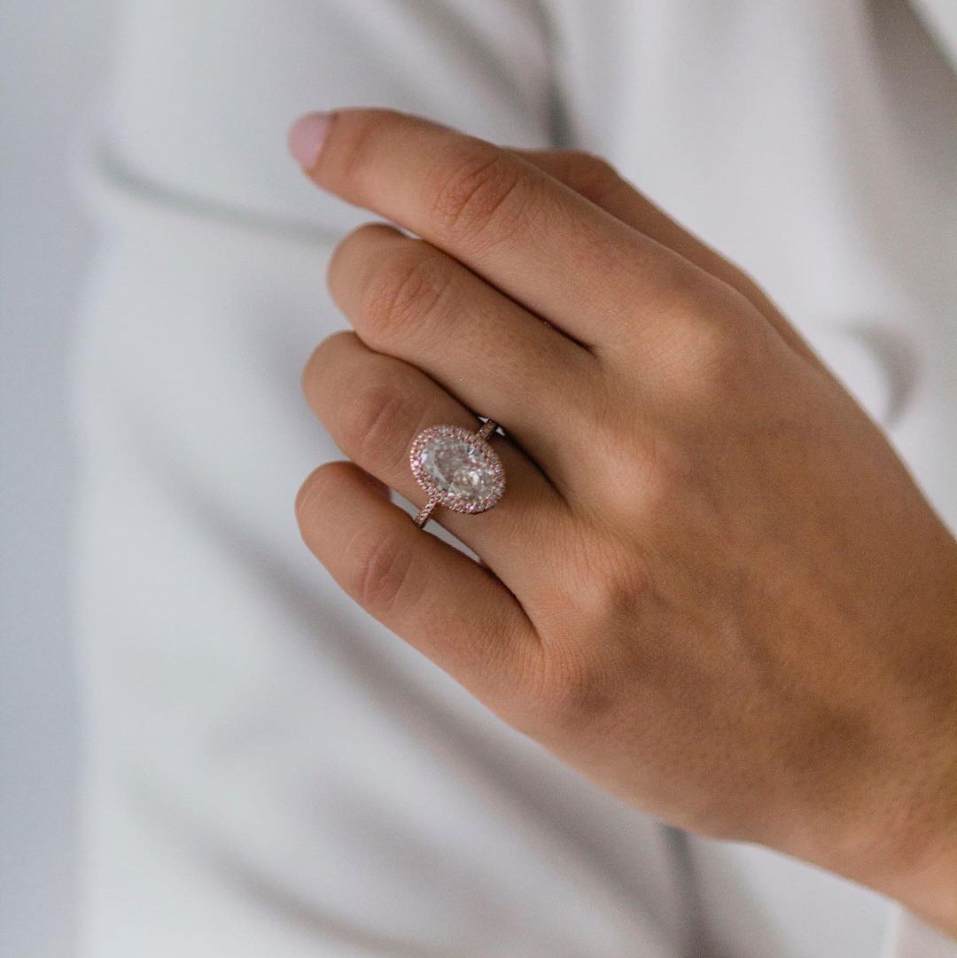 4 CT Oval Halo & Pave Moissanite Engagement Ring