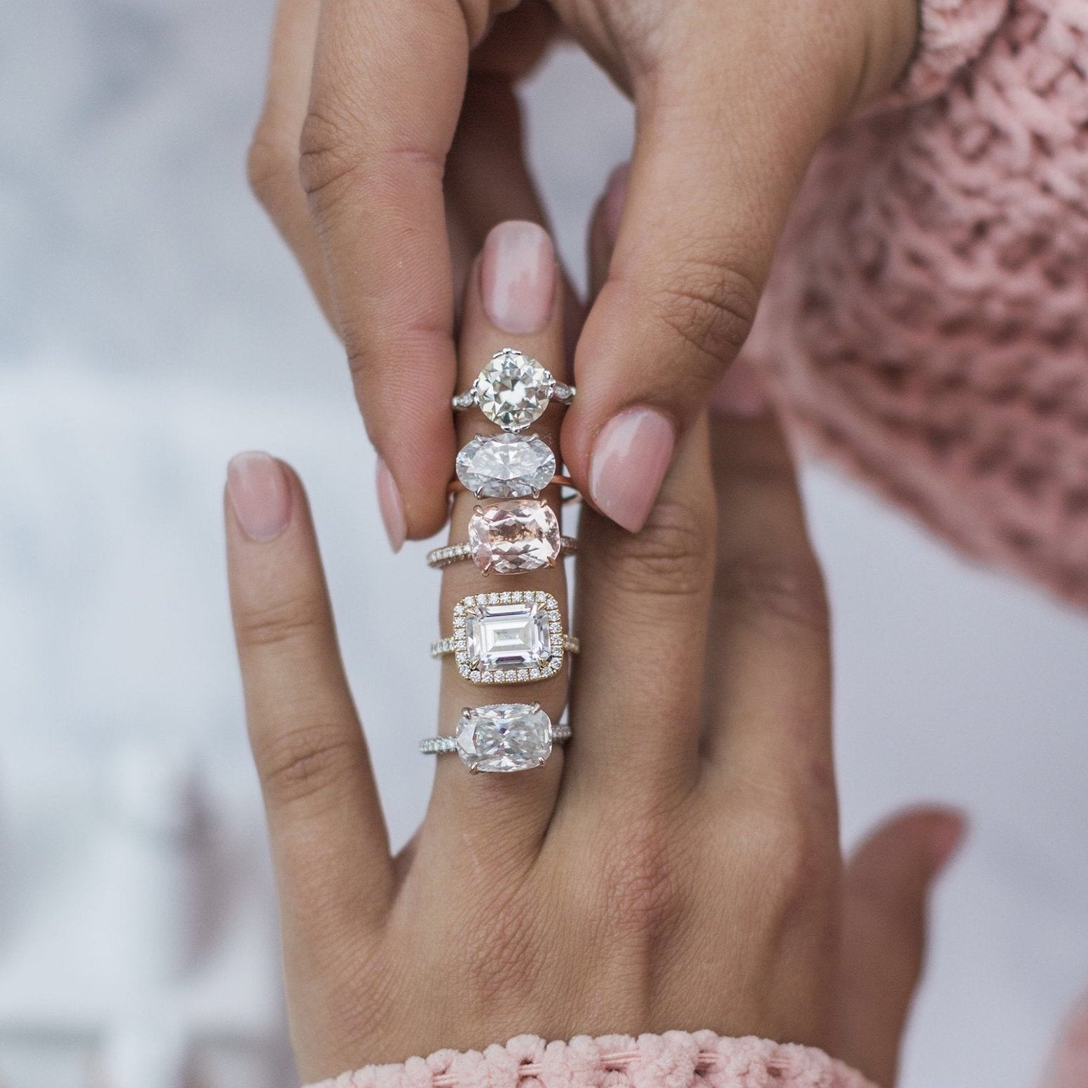 4 CT East West Oval Solitaire Moissanite Engagement Rings