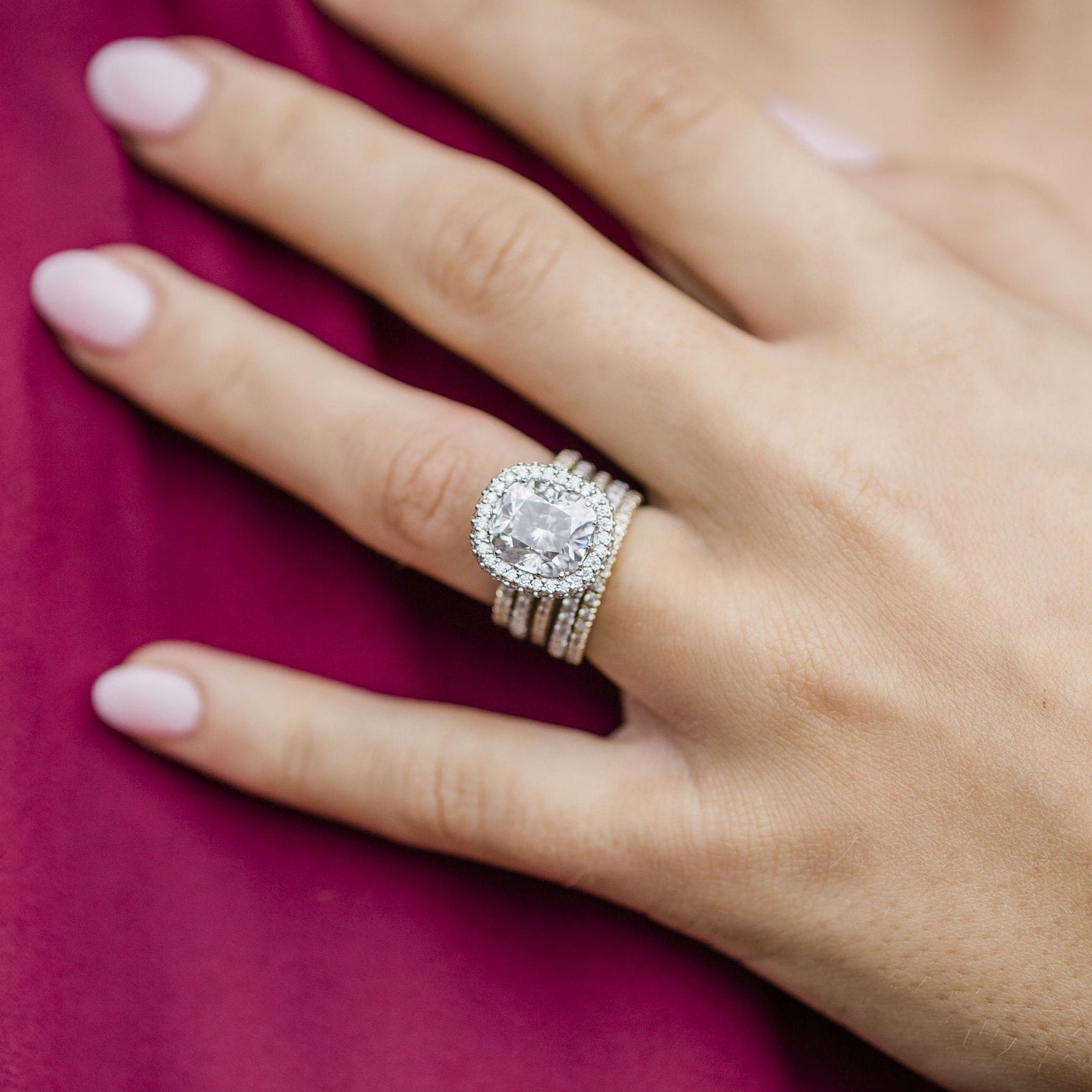 3.6 CT Cushion Halo & Pave Moissanite Engagement Ring