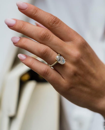5 CT Oval Hidden Halo & Pave Moissanite Engagement Ring