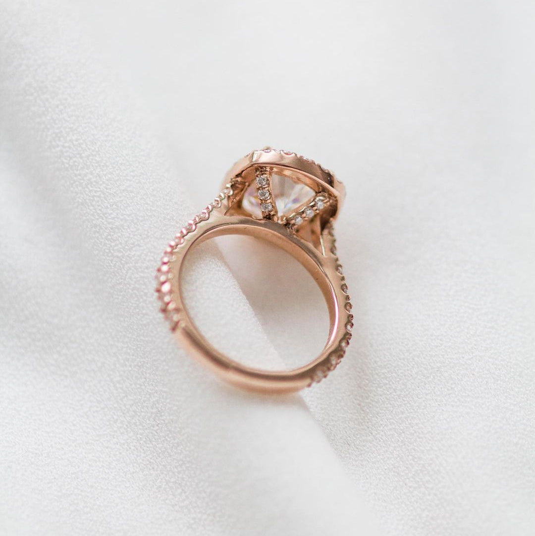 2.3 CT Cushion Halo & Pave Moissanite Engagement Ring