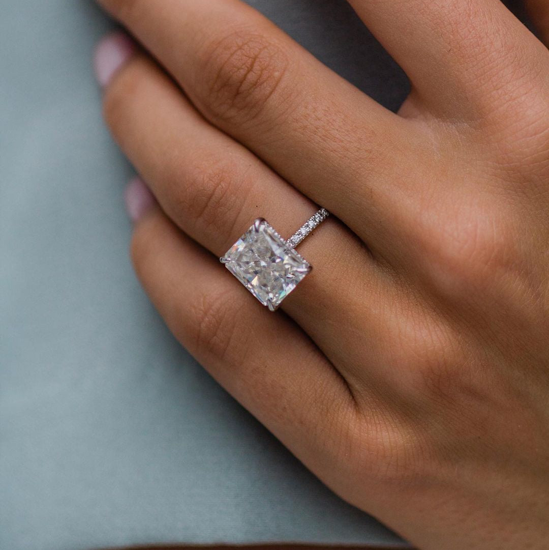 4.79 CT Radiant Hidden Halo & Pave Moissanite Engagement Ring