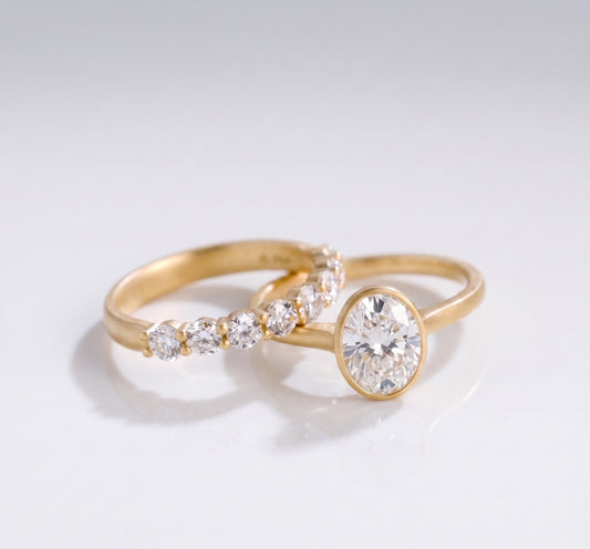 2 CT Oval Bezel Solitaire Moissanite Bridal Set
