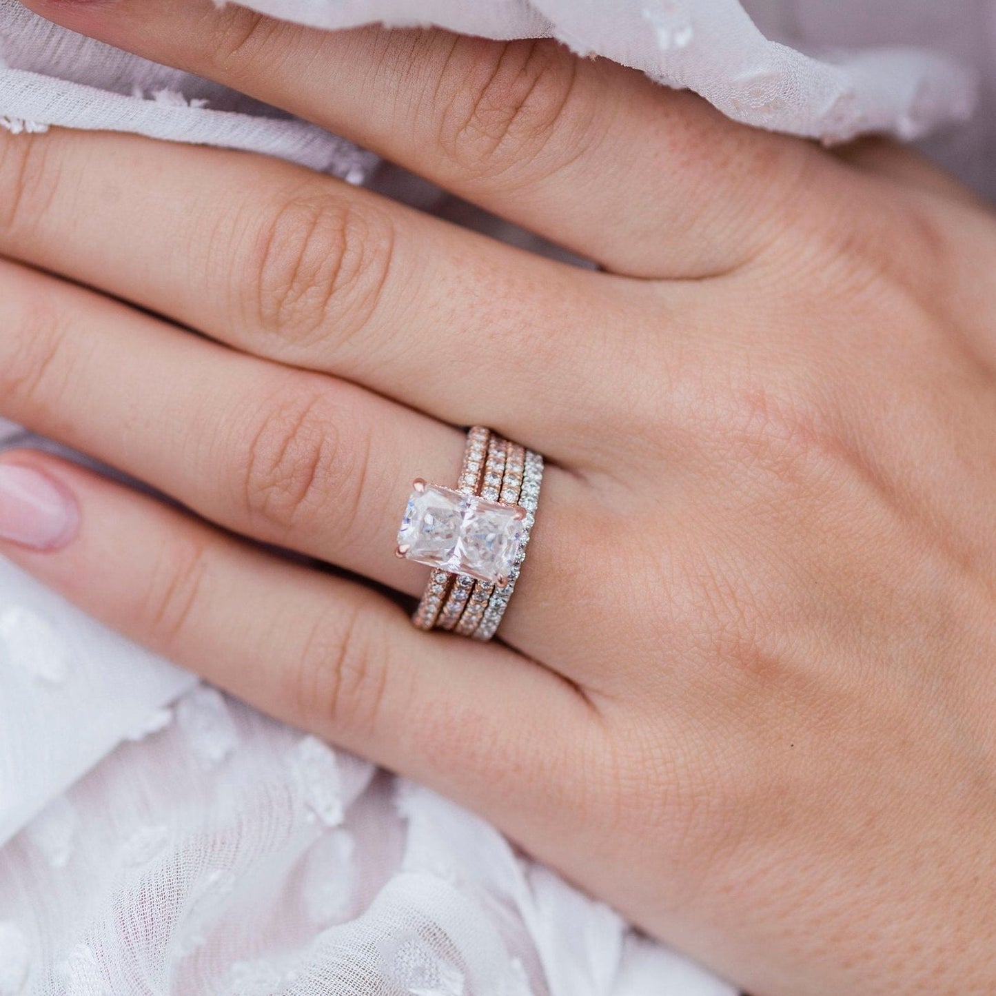 3.55 CT Radiant Hidden Halo & Pave Moissanite Engagement Ring