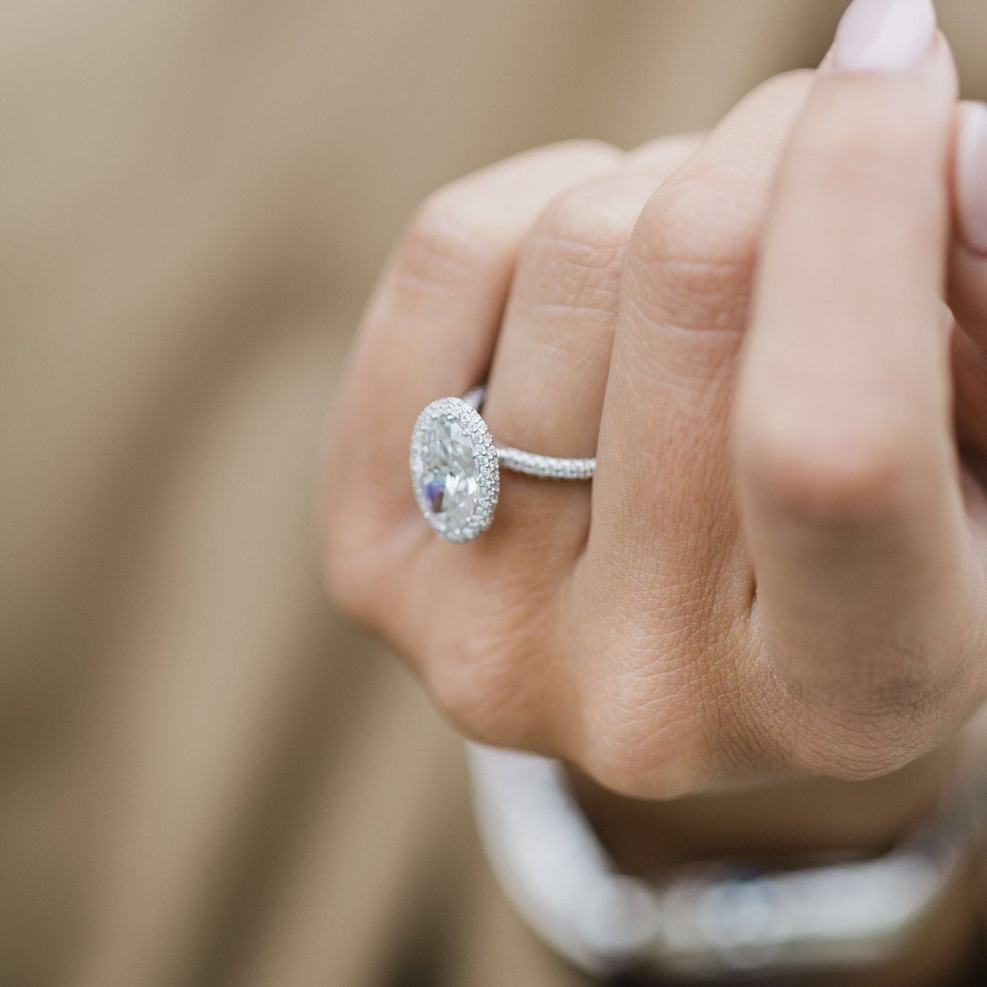 3.85 CT Oval Halo & Pave Moissanite Engagement Ring