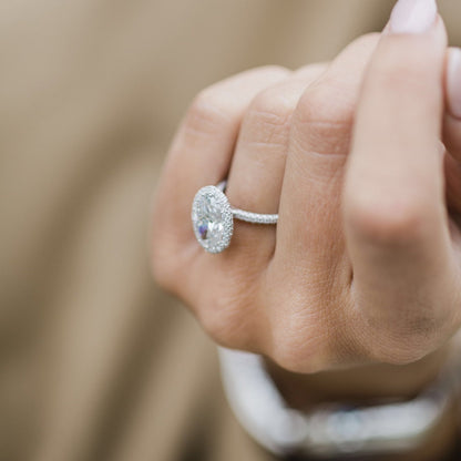 3.85 CT Oval Halo & Pave Moissanite Engagement Ring