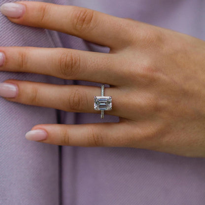 3.25 CT Emerald Hidden Halo & Pave Moissanite Engagement Ring