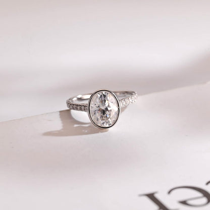 2.0 CT Oval Bezel & Pave Moissanite Engagement Ring