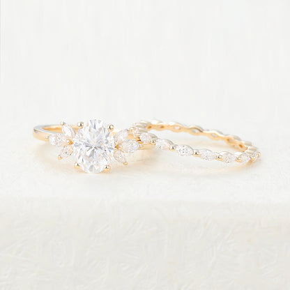 1.33 CT Oval Cluster Moissanite Bridal Set