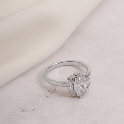 2.0 CT Marquise Cluster Moissanite Engagement Ring