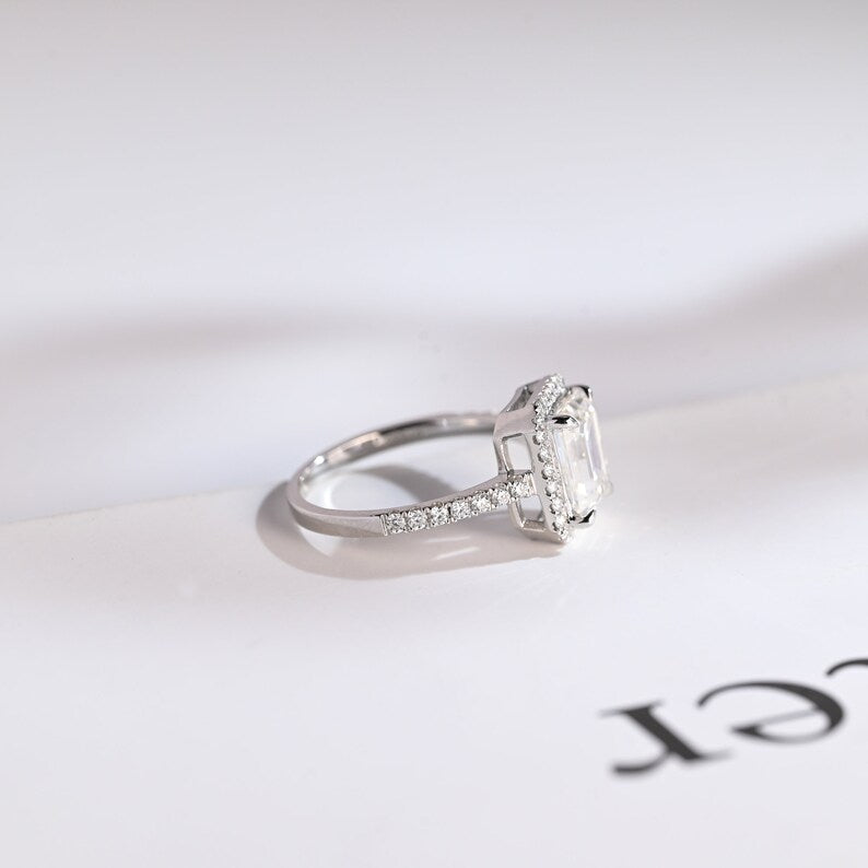 2.0 CT Emerald Halo & Pave Moissanite Engagement Ring
