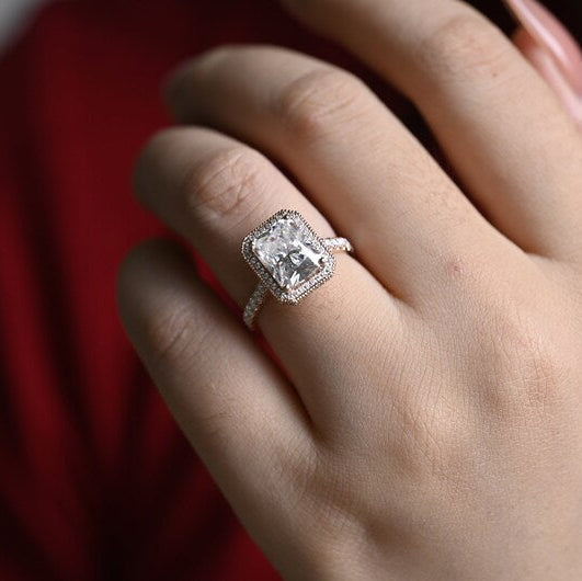 2.0 CT Radiant Pave & Halo Moissanite Engagement Ring