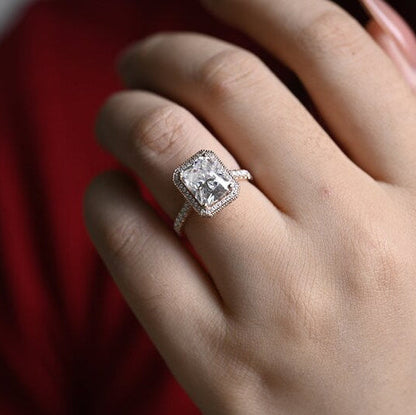 2.0 CT Radiant Pave & Halo Moissanite Engagement Ring