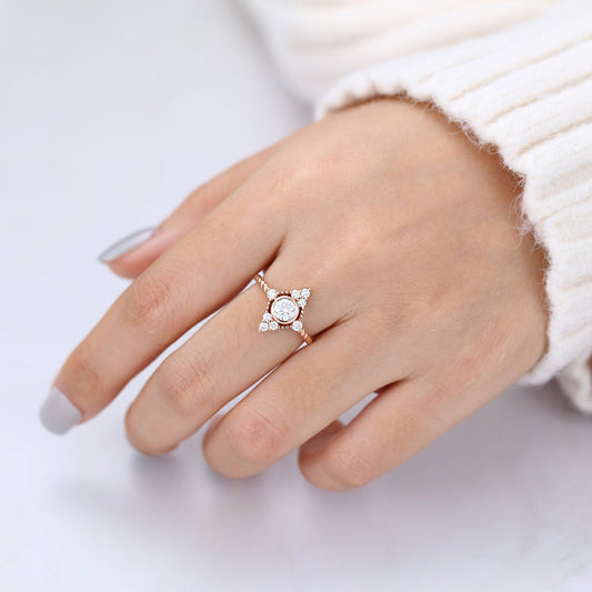0.41 CT Round Shaped Moissanite Engagement Ring In Cluster Design