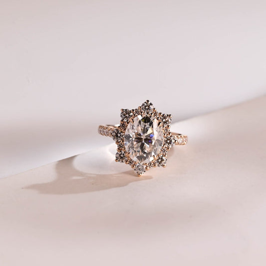 2.0 CT Oval Pave & Halo Moissanite Engagement Ring